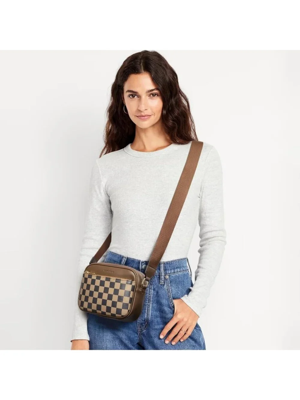 Women's Coffee Leather Crossbody Purses Shoulder Handbags with Wide Strap